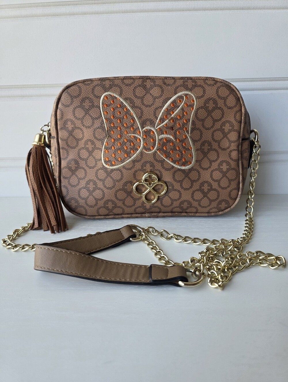 Jaime Ibiza Disney Minnie Mouse Crossbody Bag Faux Leather Brown Gold